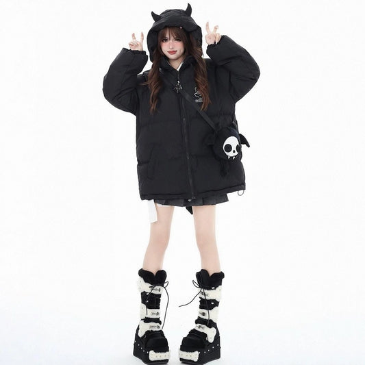 Sweet Cool Style Black 3D Little Devil Cotton-padded Jacket
