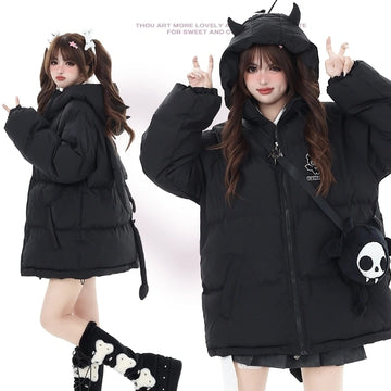 Sweet Cool Style Black 3D Little Devil Cotton-padded Jacket