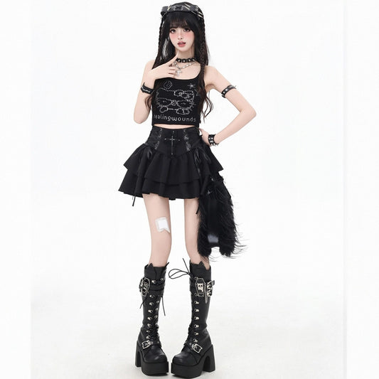 Sweet Cool Style Black Hello Kitty Rhinestone Vest