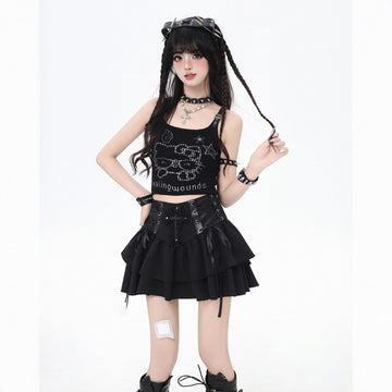 Sweet Cool Style Black Hello Kitty Rhinestone Vest