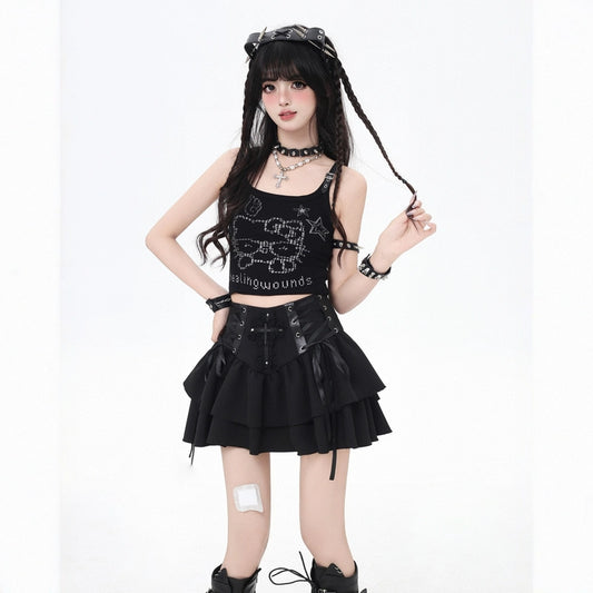 Sweet Cool Style Black Hello Kitty Rhinestone Vest