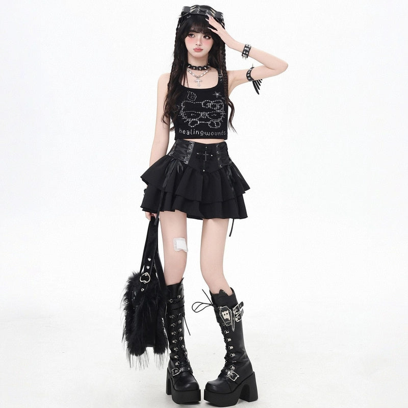 Sweet Cool Style Black Hello Kitty Rhinestone Vest