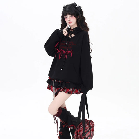 Sweet Cool Style Bow Decoration Hooded Sweatshirt