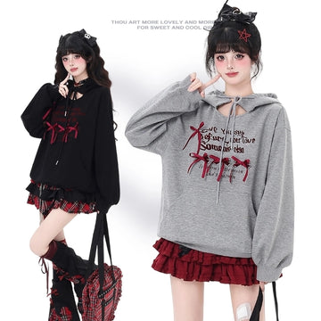 Sweet Cool Style Bow Decoration Hooded Sweatshirt