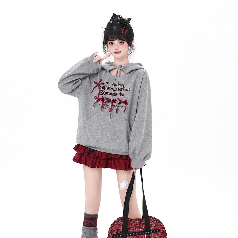 Sweet Cool Style Bow Decoration Hooded Sweatshirt