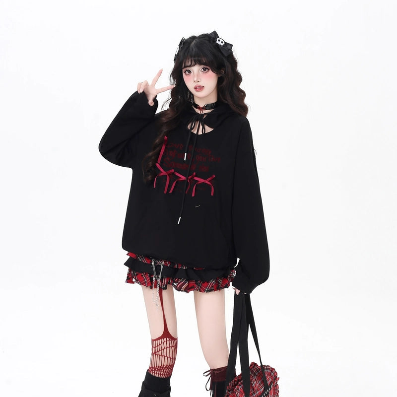 Sweet Cool Style Bow Decoration Hooded Sweatshirt