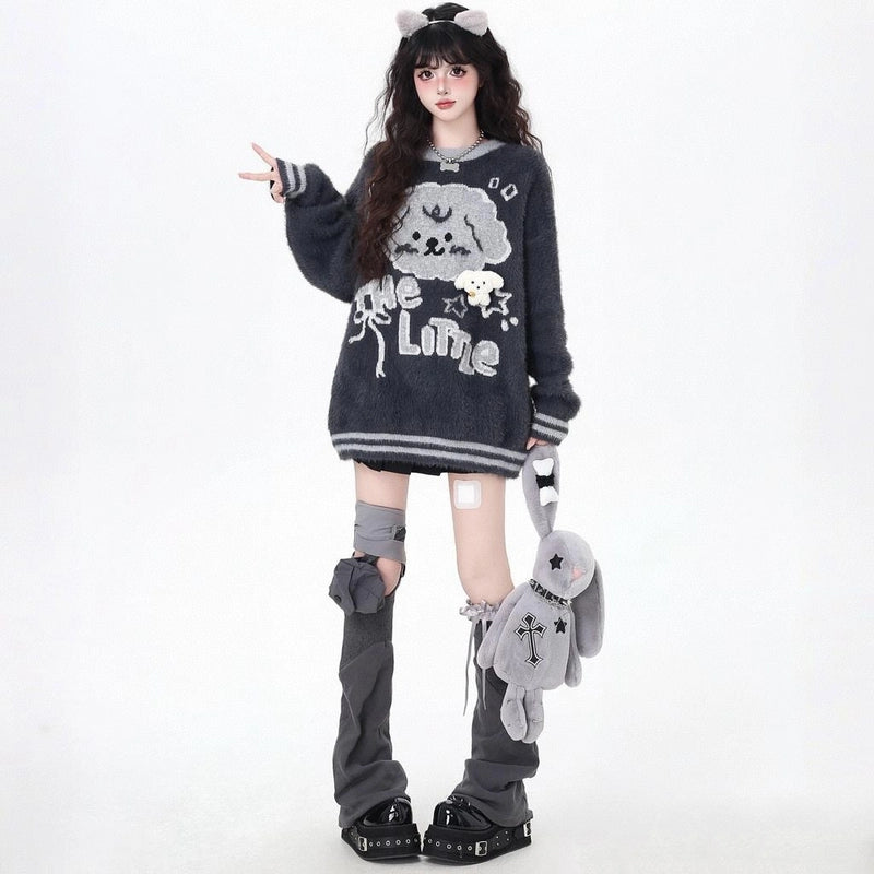 Sweet Cool Style Cartoon Puppy Embroidered Sweater