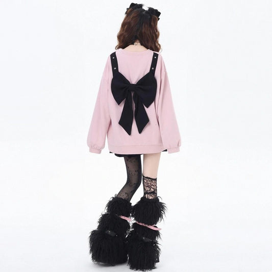 Sweet Cool Style Pink Bow-Dressed Sweatshirt