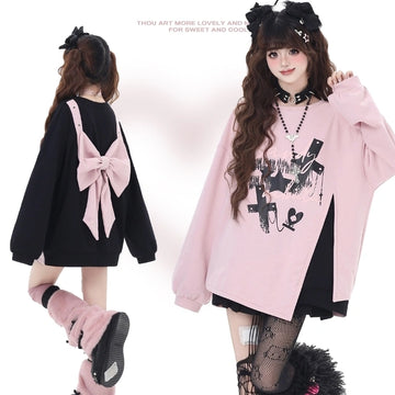 Sweet Cool Style Pink Bow-Dressed Sweatshirt