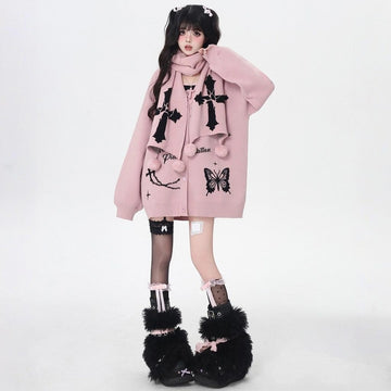 Sweet Cool Style V-Neck Butterfly Embroidered Cardigan Sweater