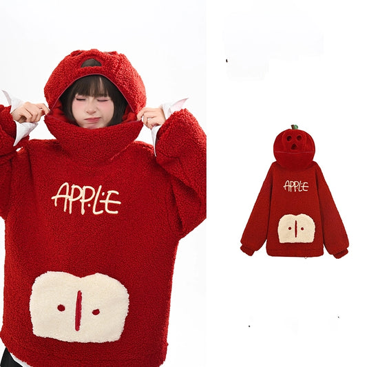 Sweet Cute Apple-Designed Hooded Sweatshirt