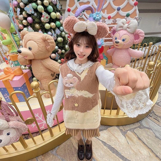 Sweet Cute Bear Embroidered Knitted Vest
