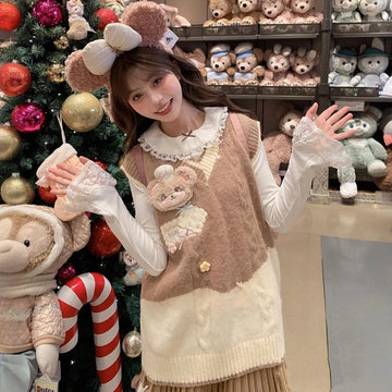 Sweet Cute Bear Embroidered Knitted Vest