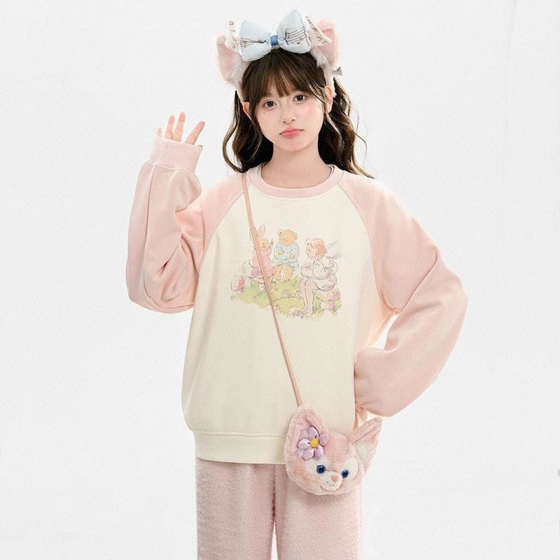 Sweet Cute Cartoon Print Round Neck Sweatshirt