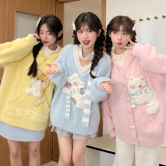 Sweet Cute Cat Embroidered Hooded Sweater