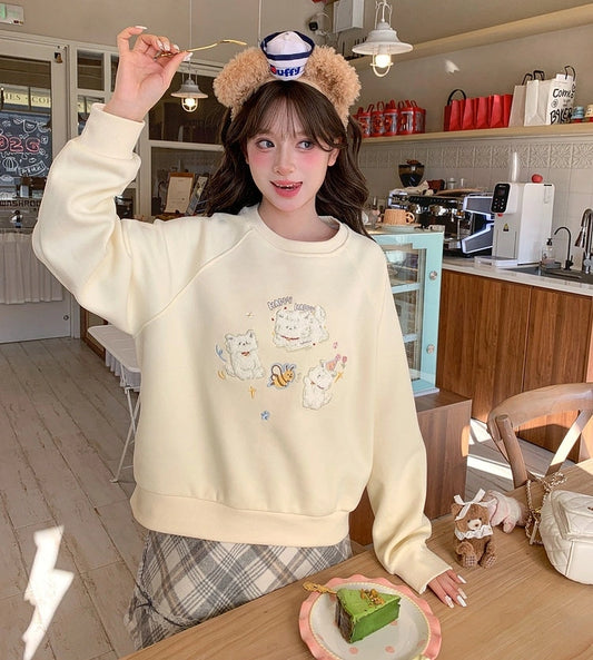 Sweet Cute Style Apricot Puppy Embroidered Sweatshirt