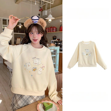 Sweet Cute Style Apricot Puppy Embroidered Sweatshirt
