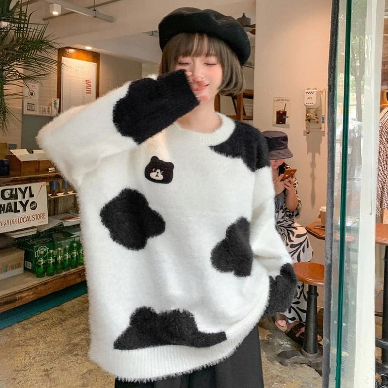 Sweet Cute Style Cartoon Cat Embroidered Sweater