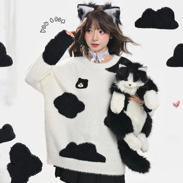 Sweet Cute Style Cartoon Cat Embroidered Sweater