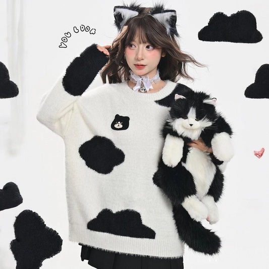 Sweet Cute Style Cartoon Cat Embroidered Sweater