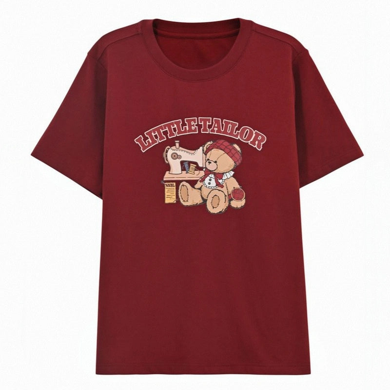 Sweet Cute Style Red Cartoon Bear Print T-shirt