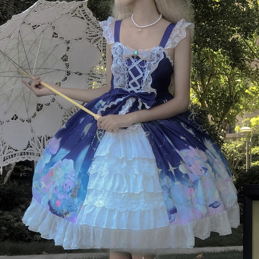 Sweet Dark Blue Puffy Lolita Jsk Dress