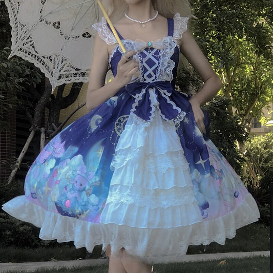 Sweet Dark Blue Puffy Lolita Jsk Dress