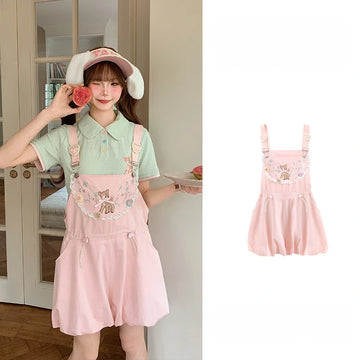 Sweet Deer Embroidered Lace Overall Shorts