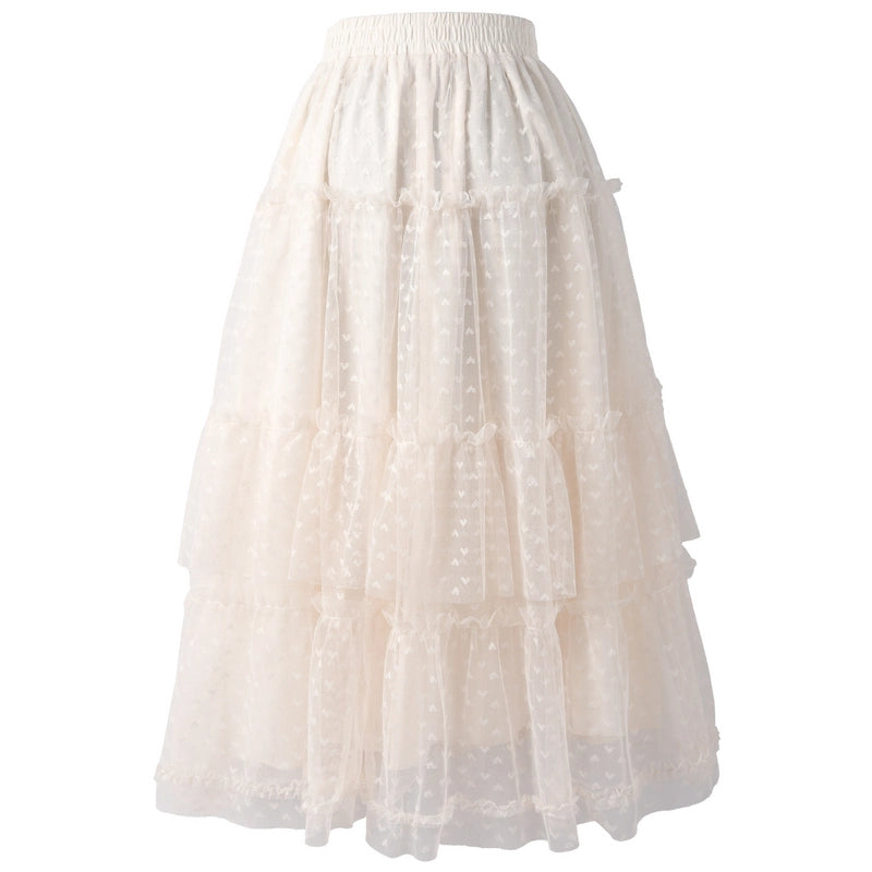 Sweet Fairy Style Floral Print Lace Cake Skirt