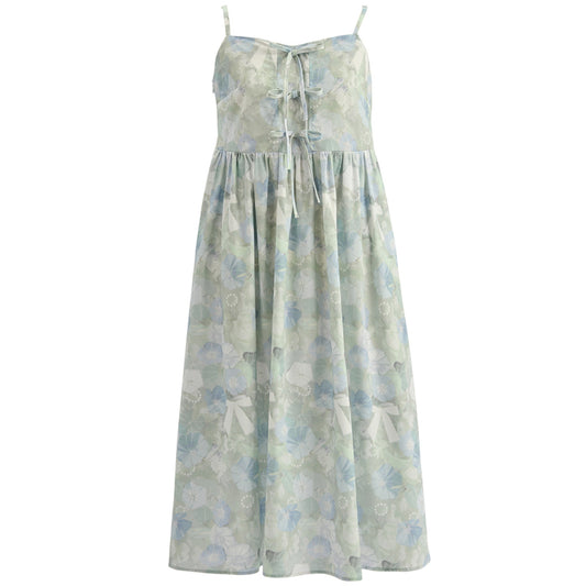 Sweet French Blue Oil Painting Print Suspender Dress