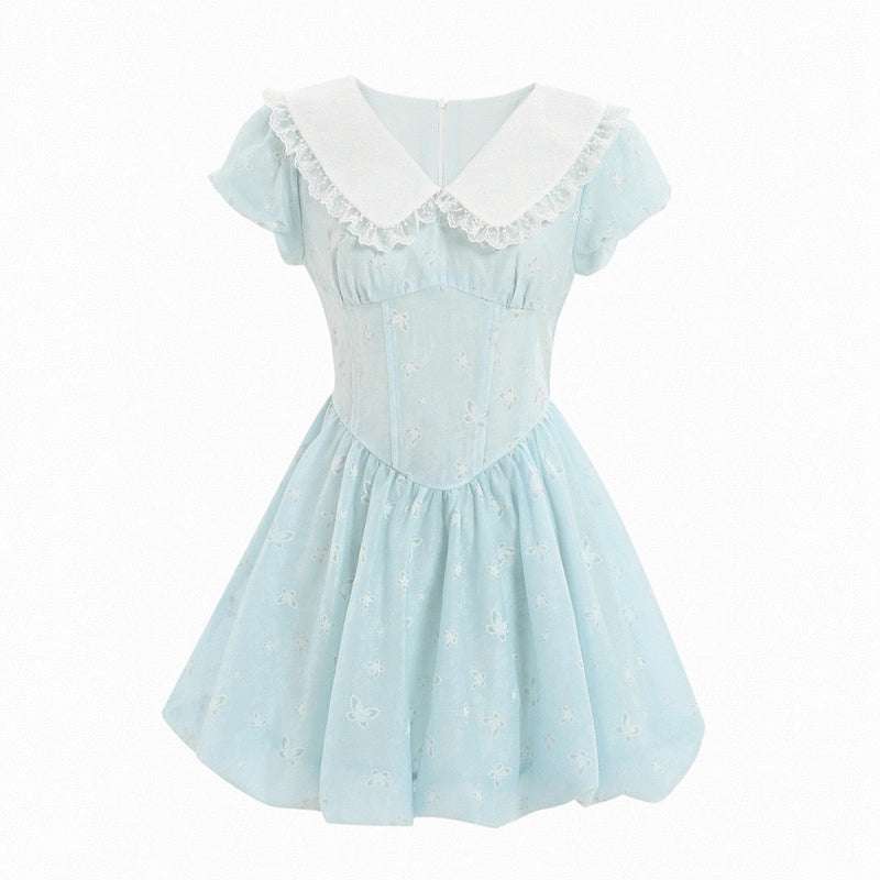 Sweet French Blue Puff Sleeve Dress