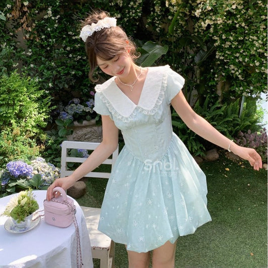 Sweet French Blue Puff Sleeve Dress