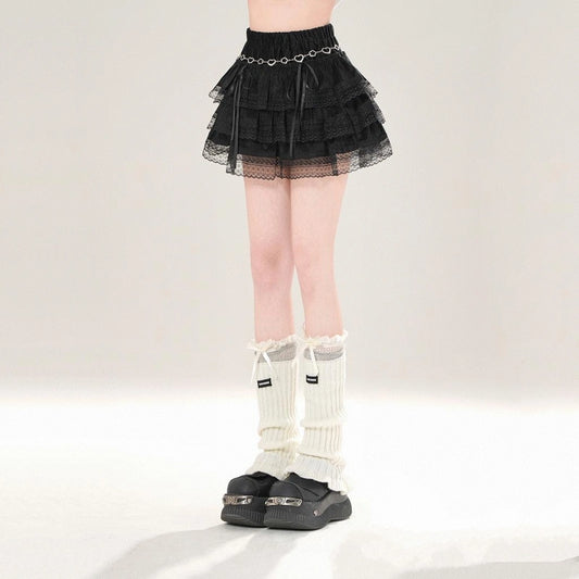 Sweet French-Style Lace High-Waisted Short Skirt