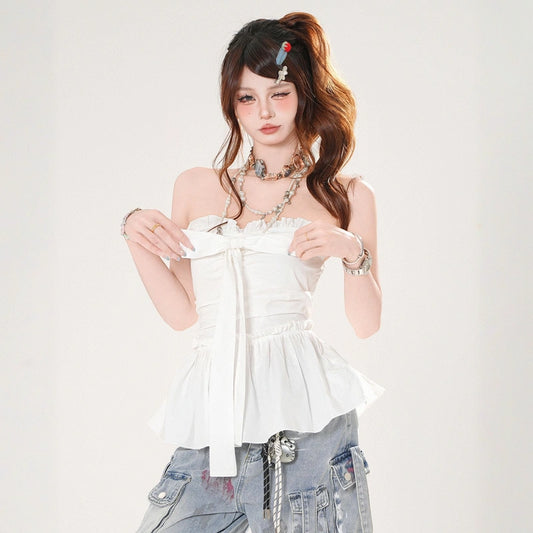 Sweet French Style White One-Shoulder Blouse