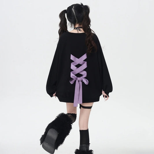 Sweet Girl Style Back Bow Tie Sweatshirt