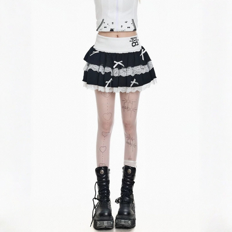 Sweet Girl Style Black Lace Cake Skirt