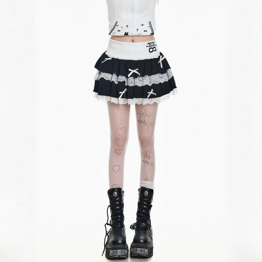Sweet Girl Style Black Lace Cake Skirt