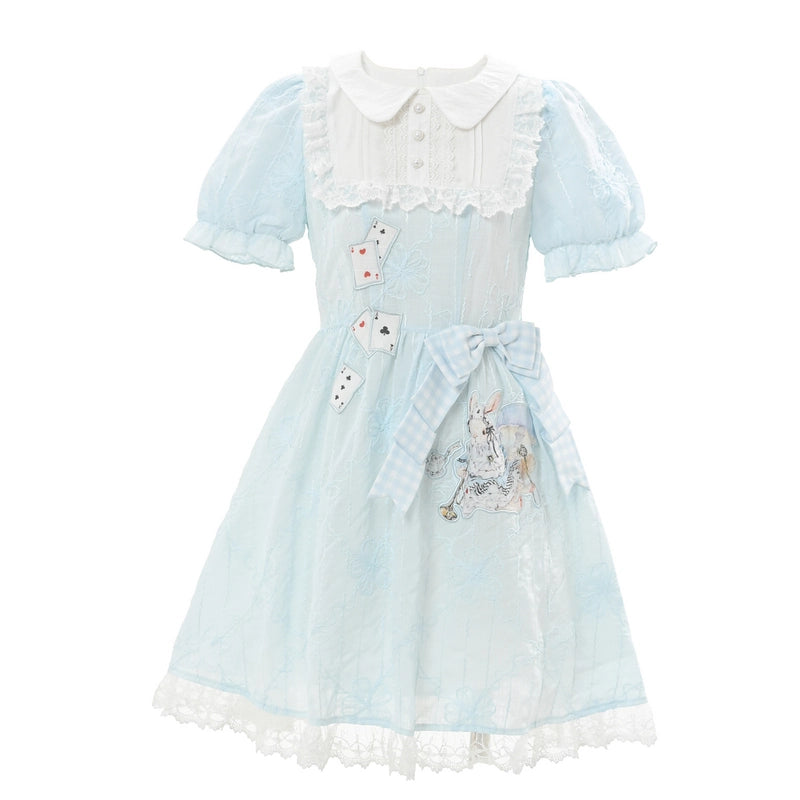 Sweet Girl Style Blue Lace Embroidered Lolita Dress