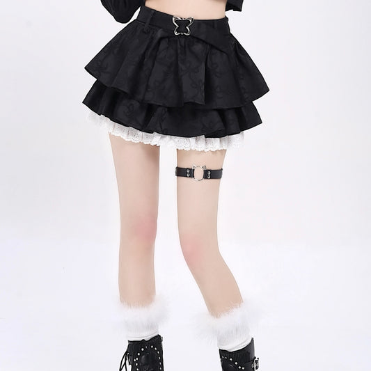Sweet Girl Style Bow Dark File Cake Skirt