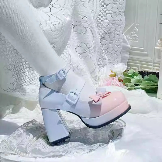 Sweet Girl Style Bow Decoration Gradient Color Lolita High Heels