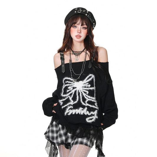 Sweet Girl Style Bow Embroidered Suspender Sweater