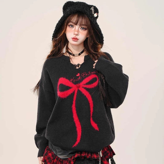 Sweet Girl Style Bow Embroidered Sweater