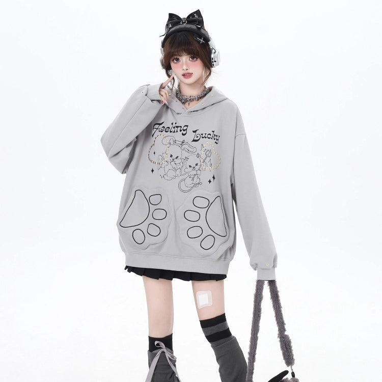 Sweet Girl Style Cartoon Line Bunny Print Hooded Sweatshirt