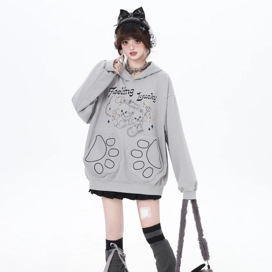 Sweet Girl Style Cartoon Line Bunny Print Hooded Sweatshirt