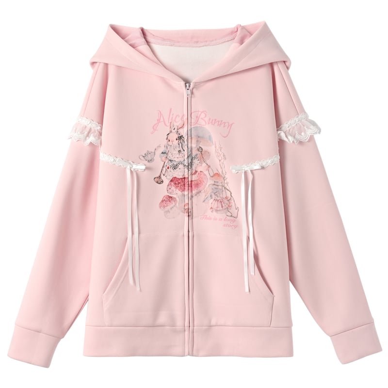 Sweet Girl Style Cartoon Rabbit Print Hooded Sweatshirt