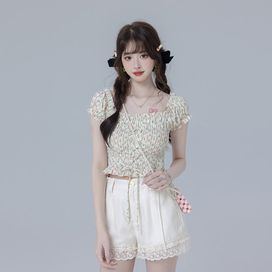 Sweet Girl Style Dark Pattern White Shorts