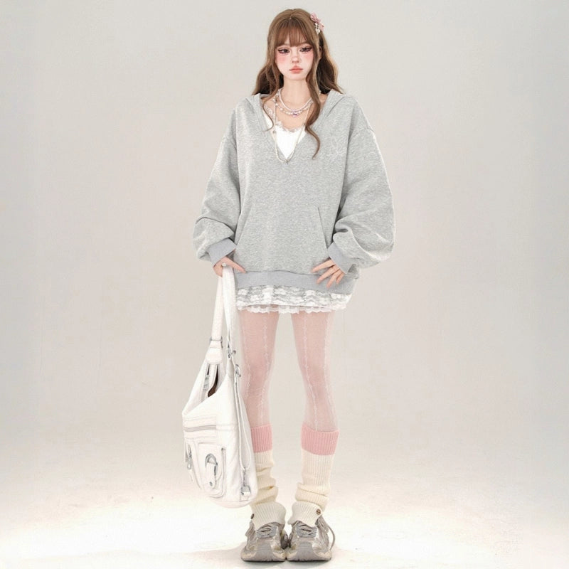 Sweet Girl Style Fake Two-Piece Hooded Sweatshirt