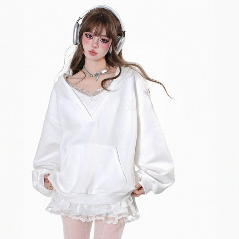 Sweet Girl Style Fake Two-Piece Hooded Sweatshirt