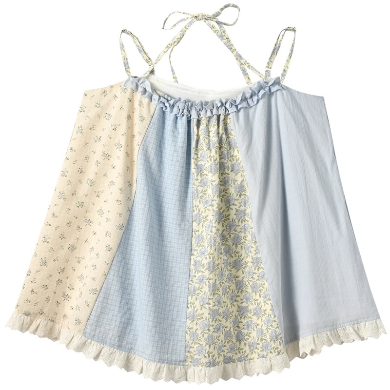 Sweet Girl Style Floral Splicing Suspenders