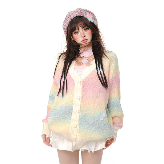 Sweet Girl Style Gradient Cardigan Sweater